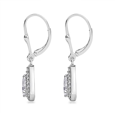 Moissanite Lever Back Earrings in Platinum Over Sterling Silver 1.00 ctw