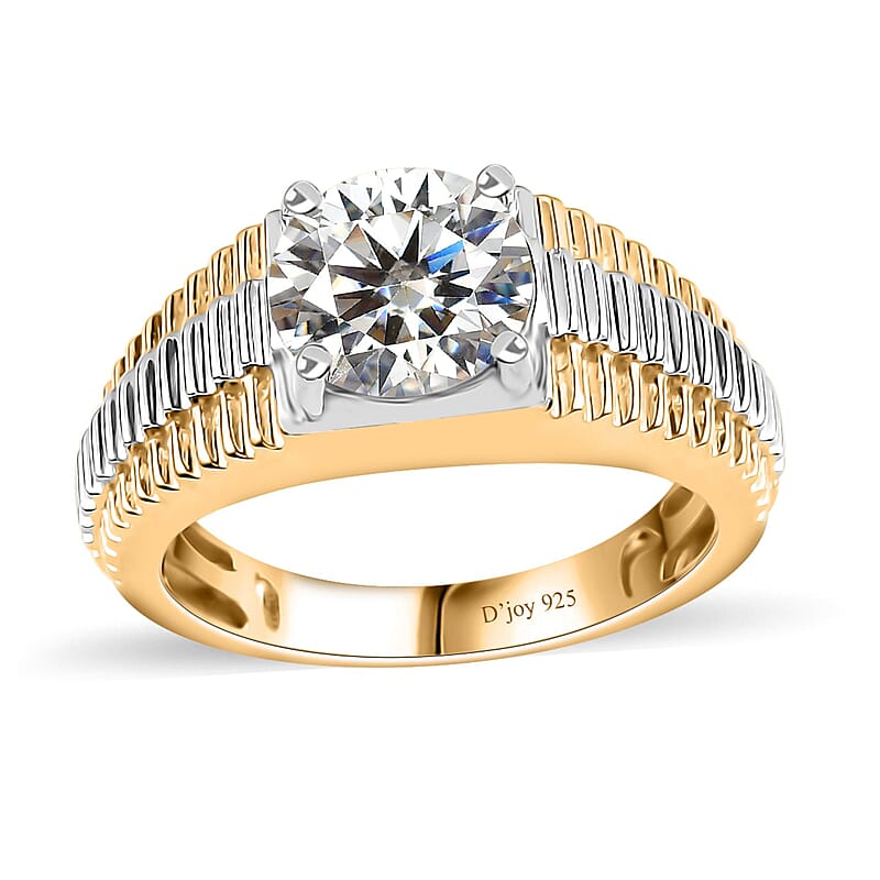 Moissanite Men's Ring in Platinum and Vermeil Yellow Gold Over Sterling Silver (Size 10.0) 2.50 ctw