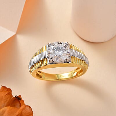 Moissanite Men's Ring in Platinum and Vermeil Yellow Gold Over Sterling Silver (Size 10.0) 2.50 ctw