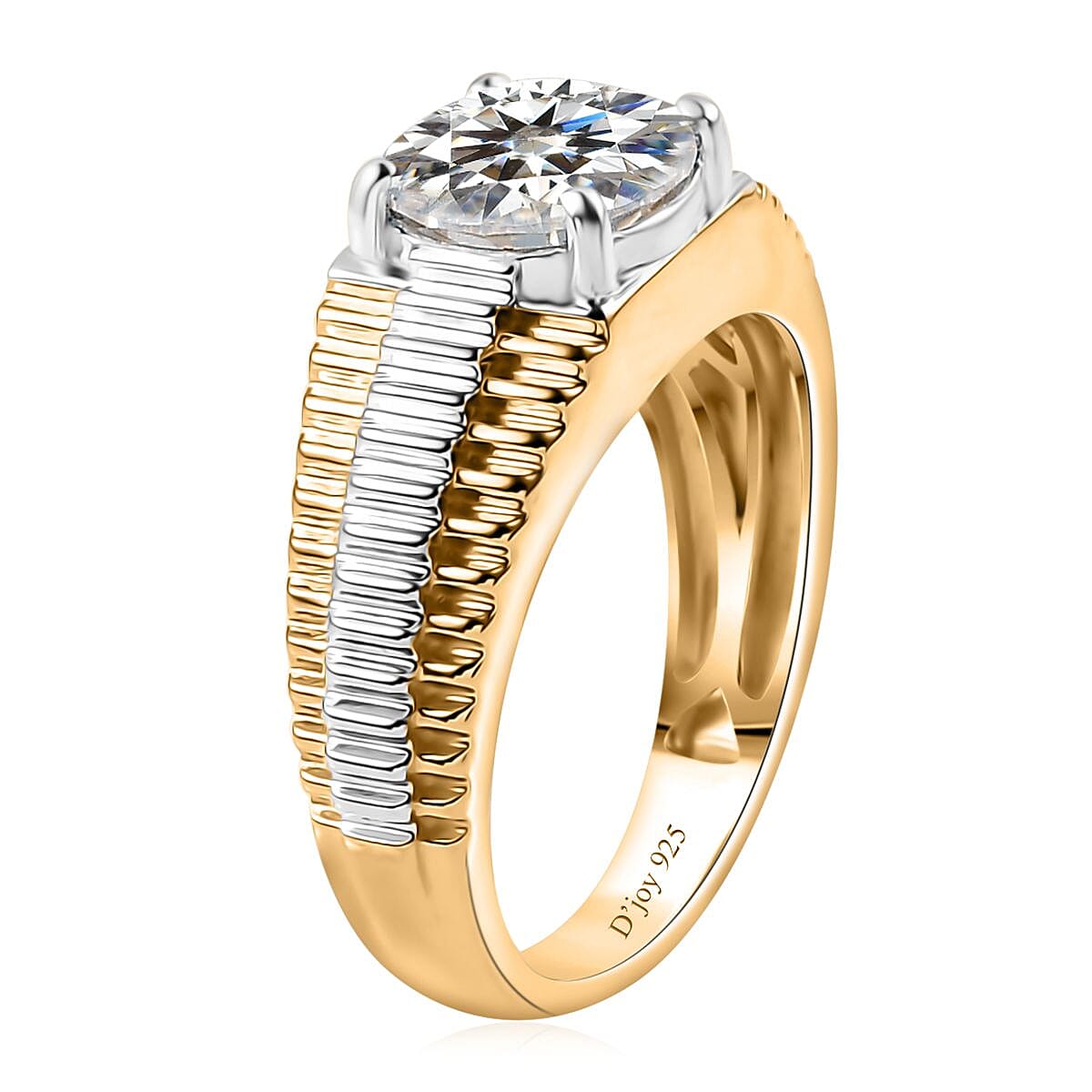 Moissanite Men's Ring in Platinum and Vermeil Yellow Gold Over Sterling Silver (Size 10.0) 2.50 ctw