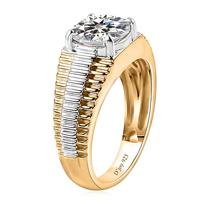 Moissanite Men's Ring in Platinum and Vermeil Yellow Gold Over Sterling Silver (Size 10.0) 2.50 ctw