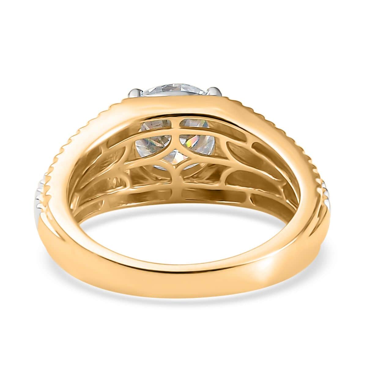 Moissanite Men's Ring in Platinum and Vermeil Yellow Gold Over Sterling Silver (Size 10.0) 2.50 ctw image number 4