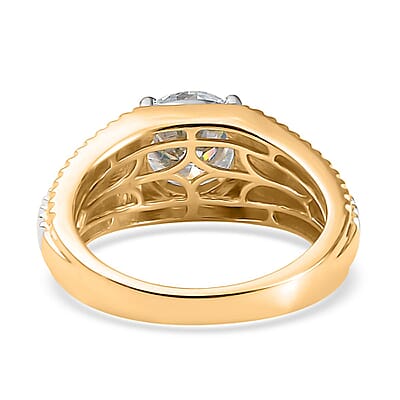 Moissanite Men's Ring in Platinum and Vermeil Yellow Gold Over Sterling Silver (Size 10.0) 2.50 ctw
