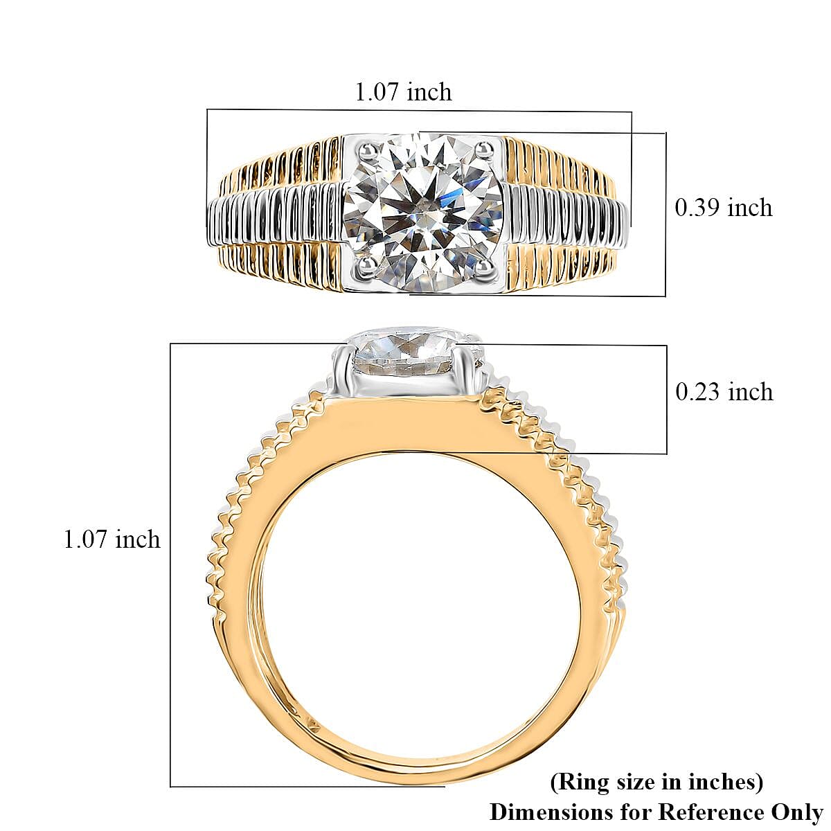 Moissanite Men's Ring in Platinum and Vermeil Yellow Gold Over Sterling Silver (Size 10.0) 2.50 ctw