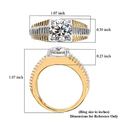 Moissanite Men's Ring in Platinum and Vermeil Yellow Gold Over Sterling Silver (Size 10.0) 2.50 ctw