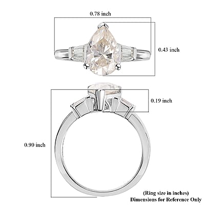 Moissanite Ring in Platinum Over Sterling Silver (Size 10.0) 1.70 ctw