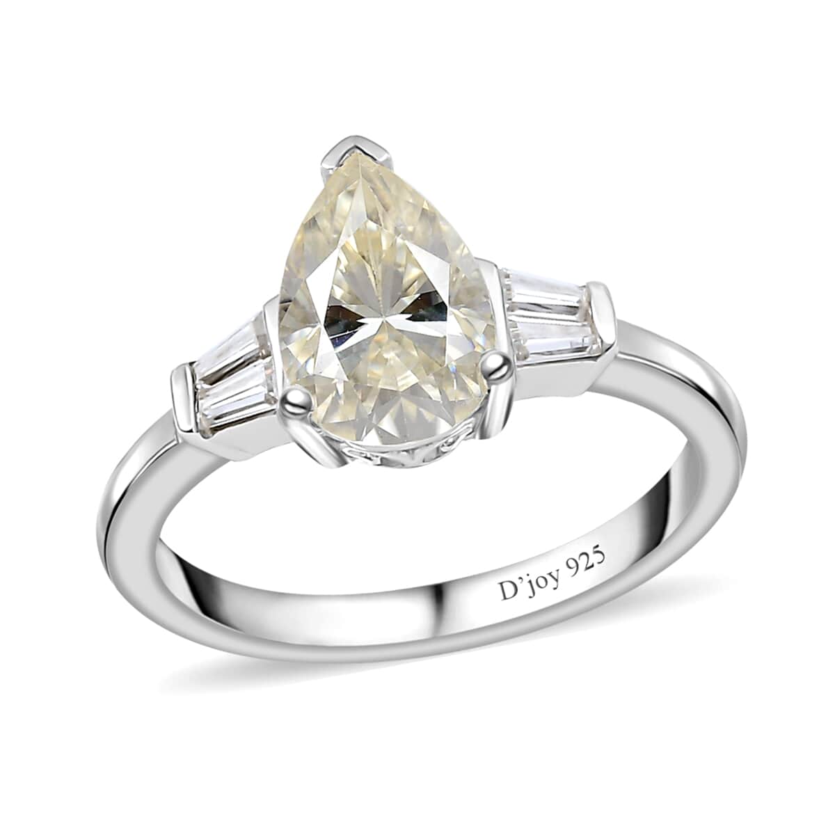 Moissanite (Pear 9x6mm) Ring in Platinum Over Sterling Silver (Size 5.0) 1.50 ctw image number 0