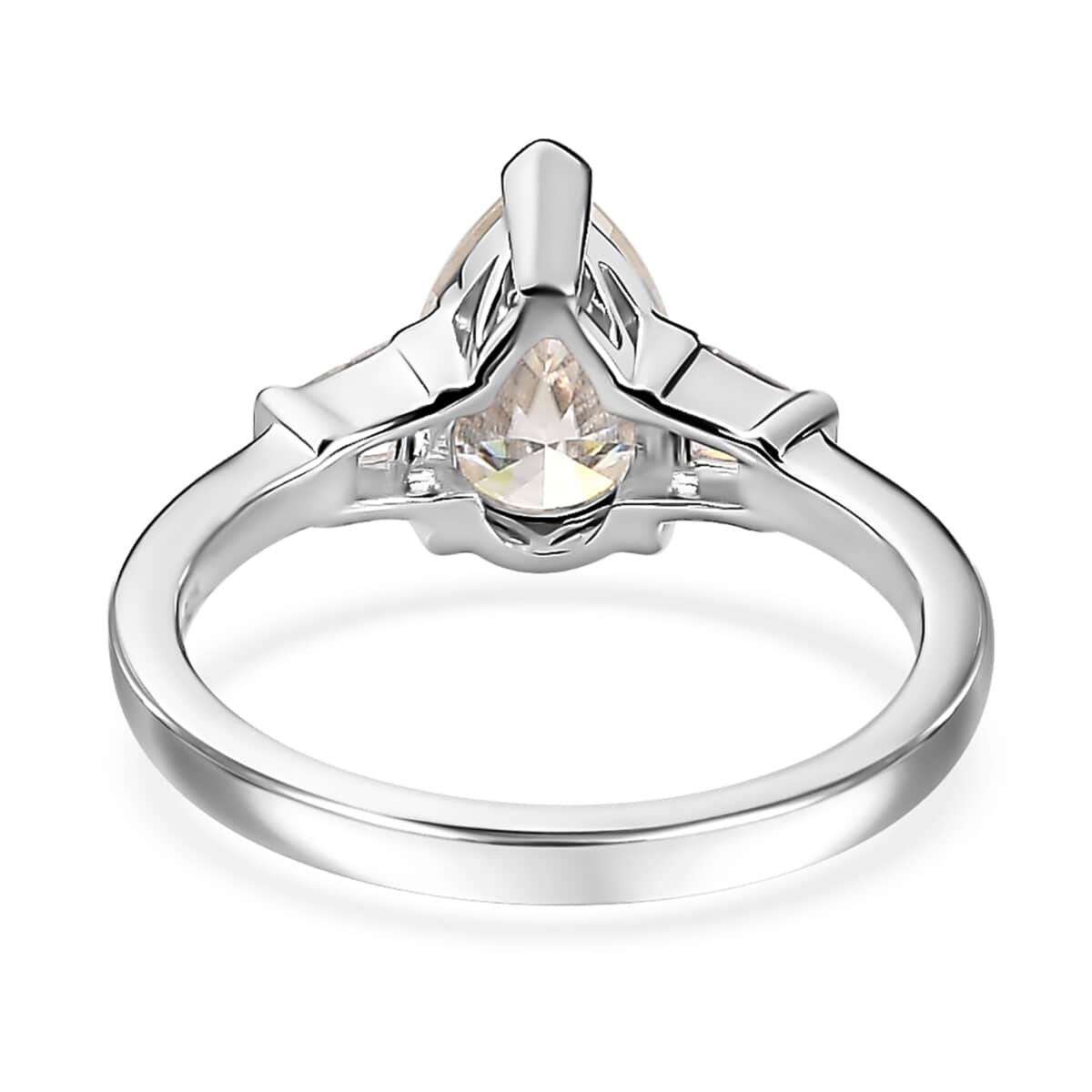 Moissanite (Pear 9x6mm) Ring in Platinum Over Sterling Silver (Size 5.0) 1.50 ctw image number 4