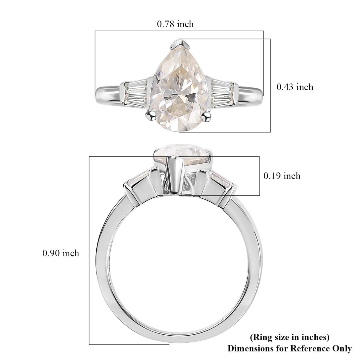 Moissanite (Pear 9x6mm) Ring in Platinum Over Sterling Silver (Size 5.0) 1.50 ctw image number 5