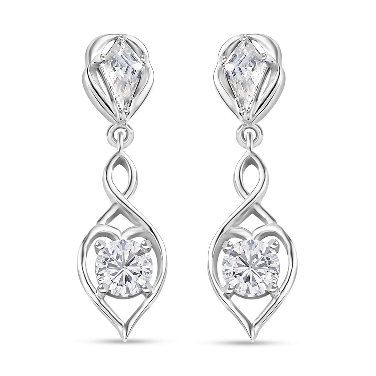 Moissanite Dangling Earrings in Platinum Over Sterling Silver 1.50 ctw image number 0