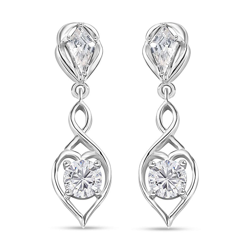 D'Joy Moissanite Dangling Earrings in Platinum Over Sterling Silver 1.50 ctw