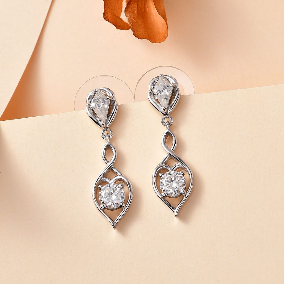 Moissanite Dangling Earrings in Platinum Over Sterling Silver 1.50 ctw image number 1