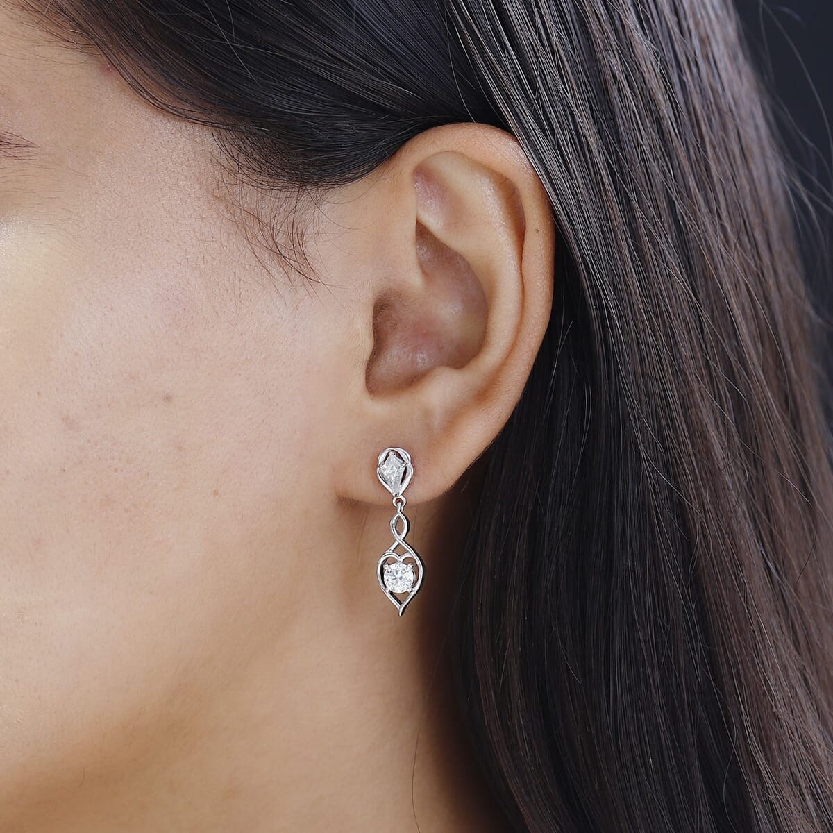 Moissanite Dangling Earrings in Platinum Over Sterling Silver 1.50 ctw image number 2