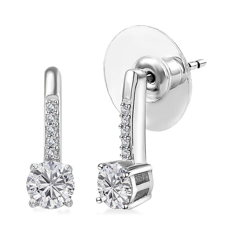 Moissanite Earrings in Platinum Over Sterling Silver 1.00 ctw