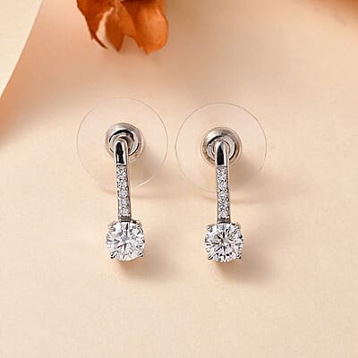 Moissanite Earrings in Platinum Over Sterling Silver 1.00 ctw