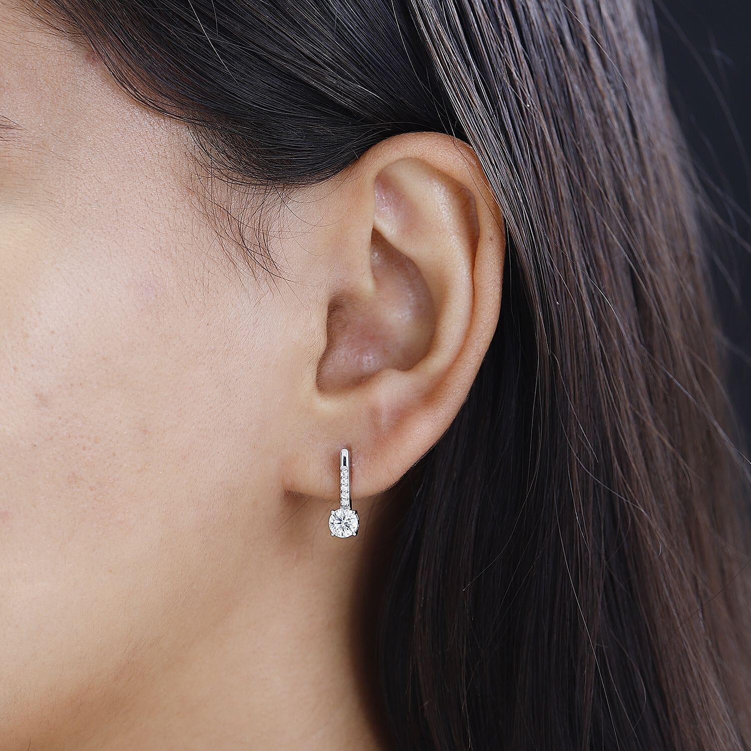 Moissanite Earrings in Platinum Over Sterling Silver 1.00 ctw