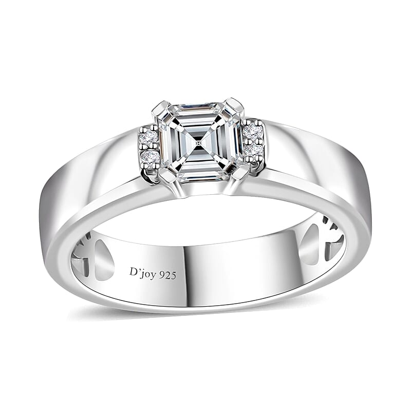 Moissanite Ring in Platinum Over Sterling Silver (Size 10.0) 0.75 ctw