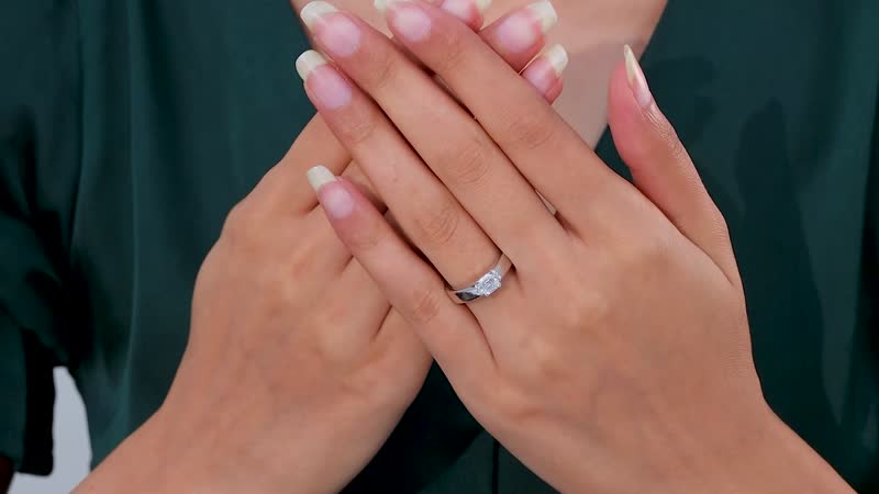 Moissanite (Oct 5x5mm) Ring in Platinum Over Sterling Silver (Size 7.0) 0.75 ctw