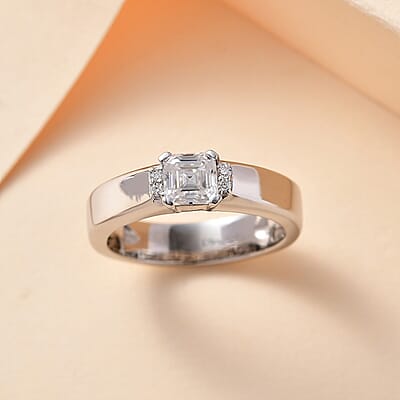 Moissanite Ring in Platinum Over Sterling Silver (Size 10.0) 0.75 ctw