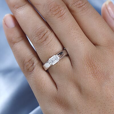 Moissanite Ring in Platinum Over Sterling Silver (Size 10.0) 0.75 ctw