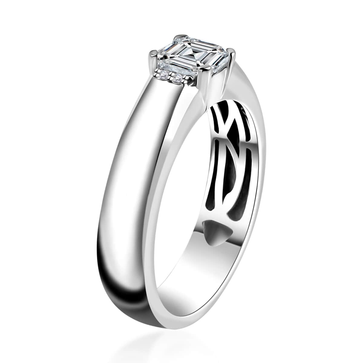 Moissanite (Oct 5x5mm) Ring in Platinum Over Sterling Silver (Size 7.0) 0.75 ctw image number 4