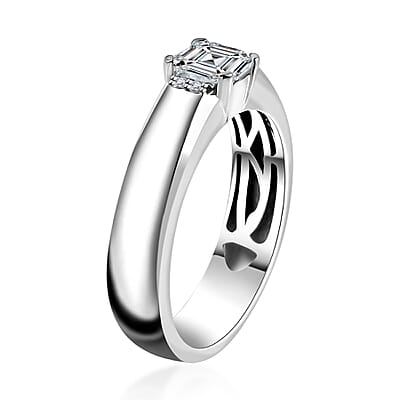 Moissanite Ring in Platinum Over Sterling Silver (Size 10.0) 0.75 ctw