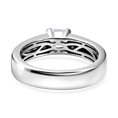 Moissanite Ring in Platinum Over Sterling Silver (Size 10.0) 0.75 ctw
