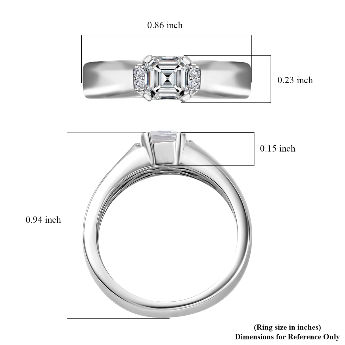 Moissanite (Oct 5x5mm) Ring in Platinum Over Sterling Silver (Size 7.0) 0.75 ctw image number 6