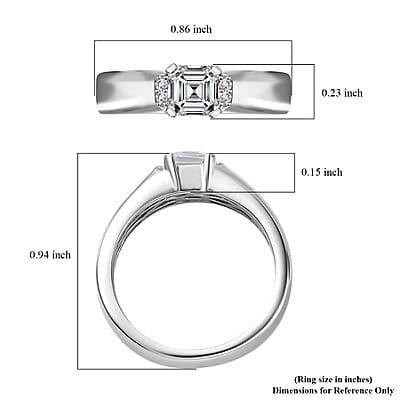 Moissanite Ring in Platinum Over Sterling Silver (Size 10.0) 0.75 ctw