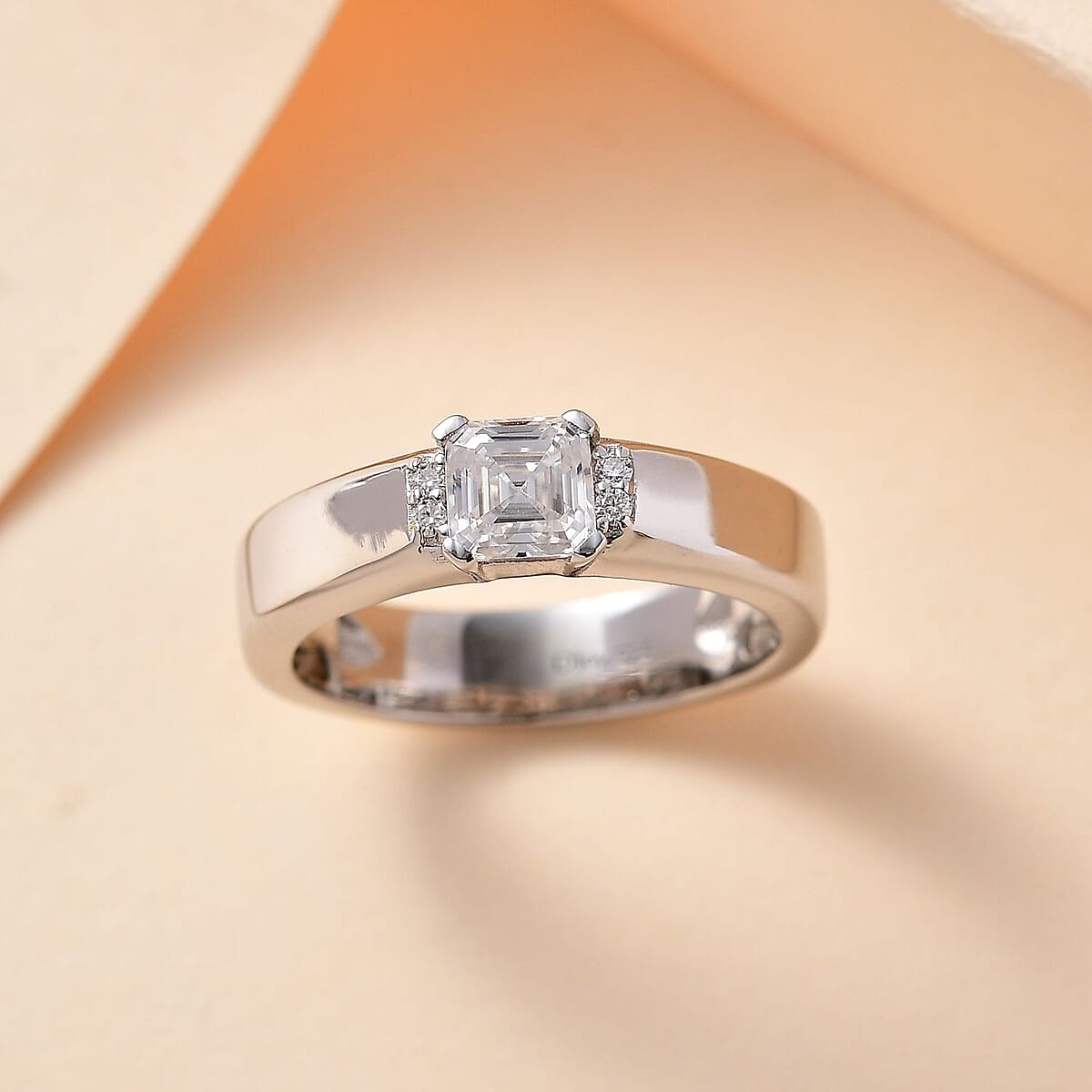 Moissanite Ring in Platinum Over Sterling Silver (Size 7.0) 0.75 ctw image number 1