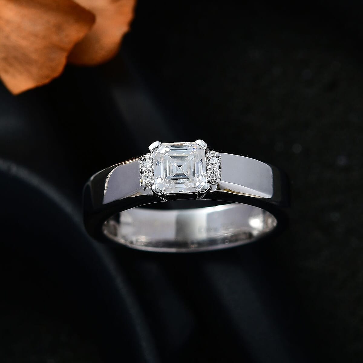 Moissanite Ring in Platinum Over Sterling Silver (Size 7.0) 0.75 ctw image number 2