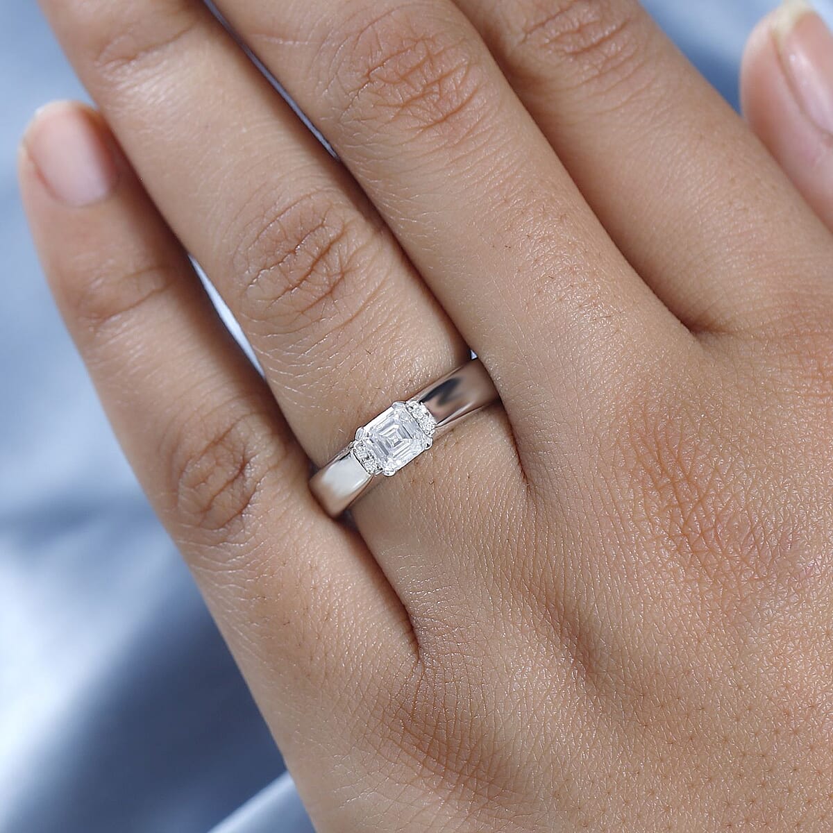 Moissanite Ring in Platinum Over Sterling Silver (Size 7.0) 0.75 ctw image number 3