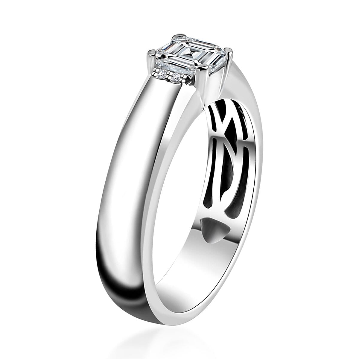 Moissanite Ring in Platinum Over Sterling Silver (Size 7.0) 0.75 ctw image number 4