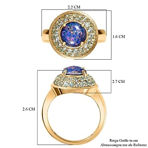 Boulder Opal Triplet and Blue Apatite 2.08 ctw Ring in Vermeil Yellow Gold Over Sterling Silver (Size 6.5)