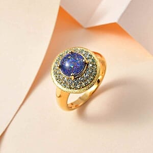 Boulder Opal Triplet and Blue Apatite 2.08 ctw Ring in Vermeil Yellow Gold Over Sterling Silver (Size 11.5)