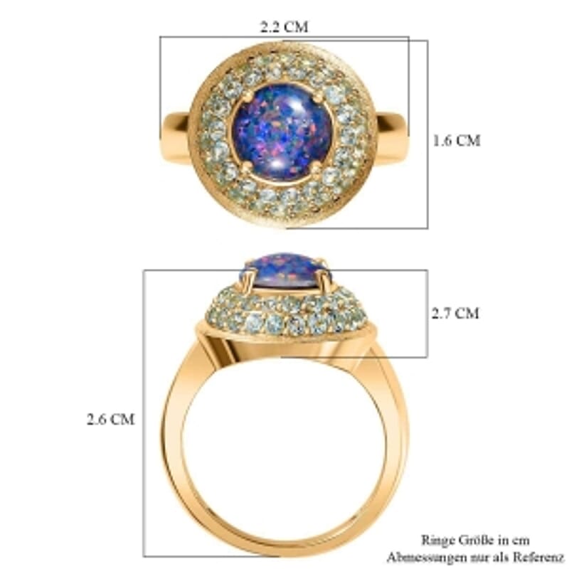 Boulder Opal Triplet and Blue Apatite 2.08 ctw Ring in Vermeil Yellow Gold Over Sterling Silver (Size 11.5)