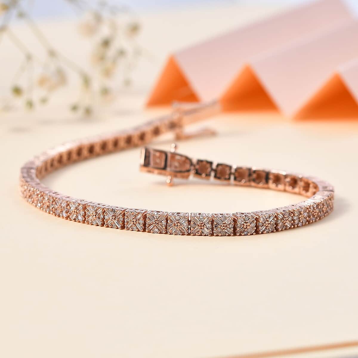 Natural Pink Diamond I3 2.00 ctw Floral Bracelet in Vermeil Rose Gold Over Sterling Silv (7.50 In)  image number 1