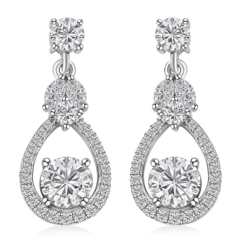 D'Joy Moissanite Dangling Earrings in Platinum Over Sterling Silver 2.90 ctw