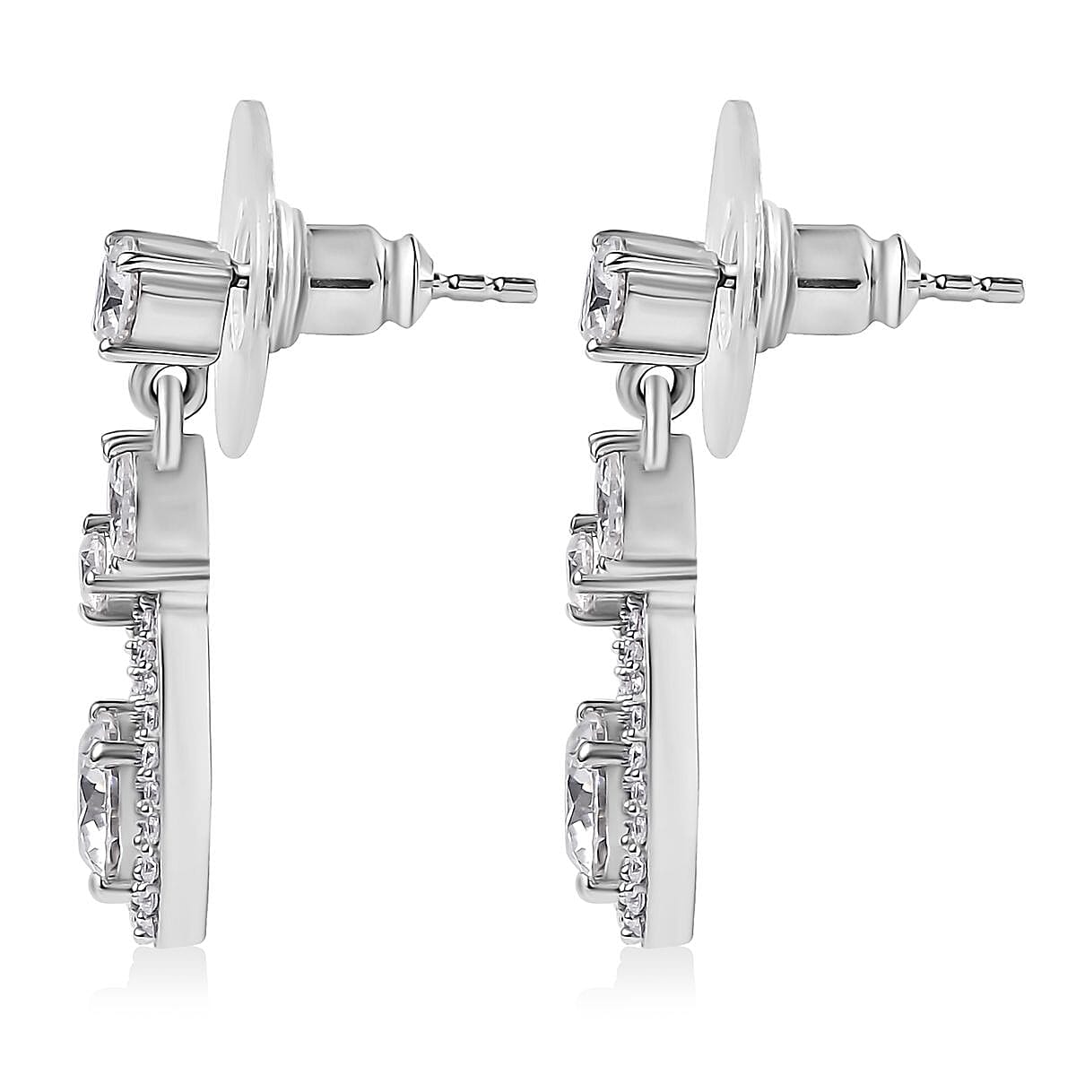 D'Joy Moissanite Dangling Earrings in Platinum Over Sterling Silver 2.90 ctw