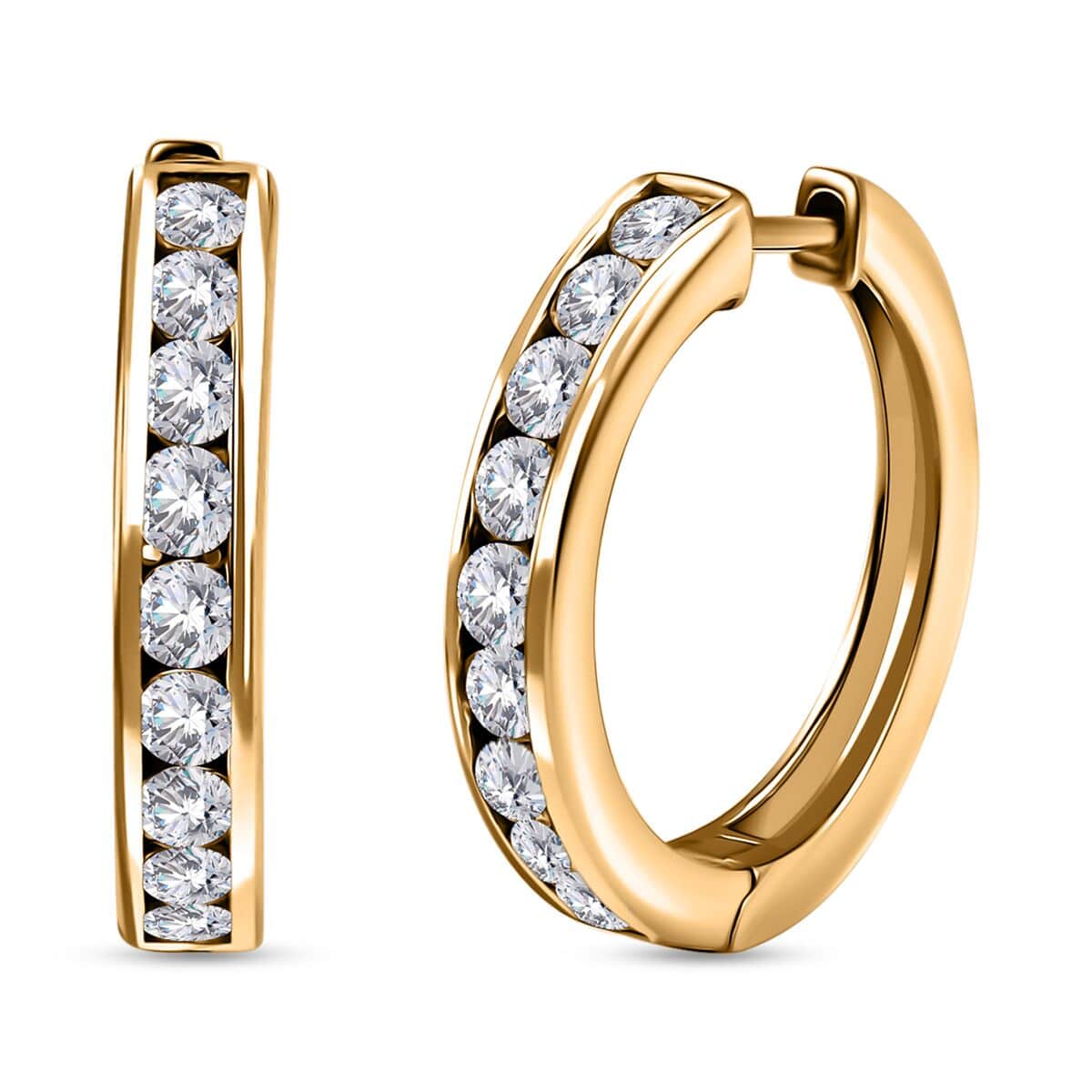 Moissanite Hoop Earrings in Vermeil Yellow Gold Over Sterling Silver 2.00 ctw image number 0