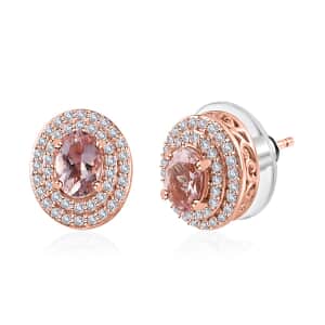 Premium Pink Morganite and White Zircon Stud Earrings in Vermeil Rose Gold Over Sterling Silver 1.75 ctw