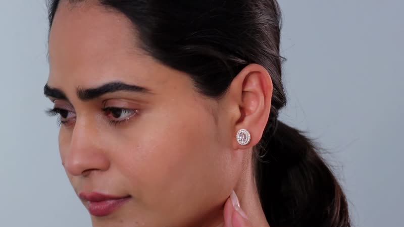 Premium Pink Morganite and White Zircon Stud Earrings in Vermeil Rose Gold Over Sterling Silver 1.75 ctw
