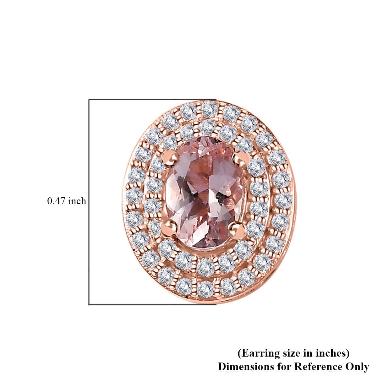 Premium Pink Morganite and White Zircon Stud Earrings in Vermeil Rose Gold Over Sterling Silver 1.75 ctw image number 5