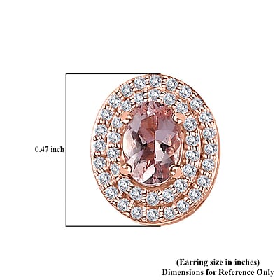 Premium Pink Morganite and White Zircon Stud Earrings in Vermeil Rose Gold Over Sterling Silver 1.75 ctw