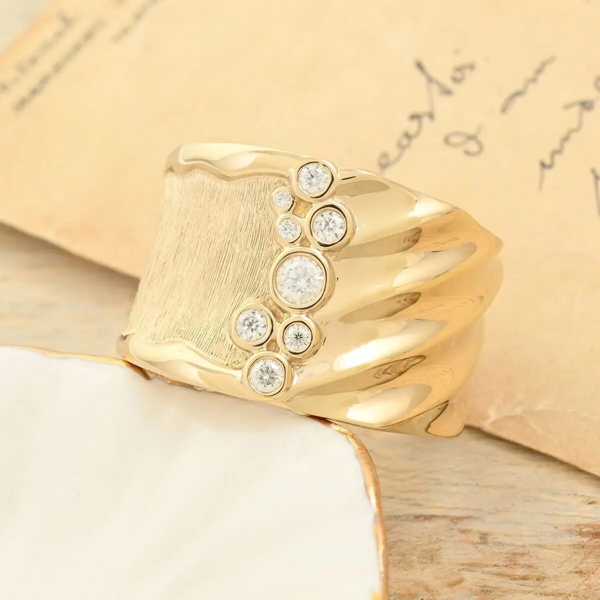 Clarte Kaleidoscope Collection Moissanite Ring in Vermeil Yellow Gold Over Sterling Silver (Size 9.0) 0.20 ctw image number 1