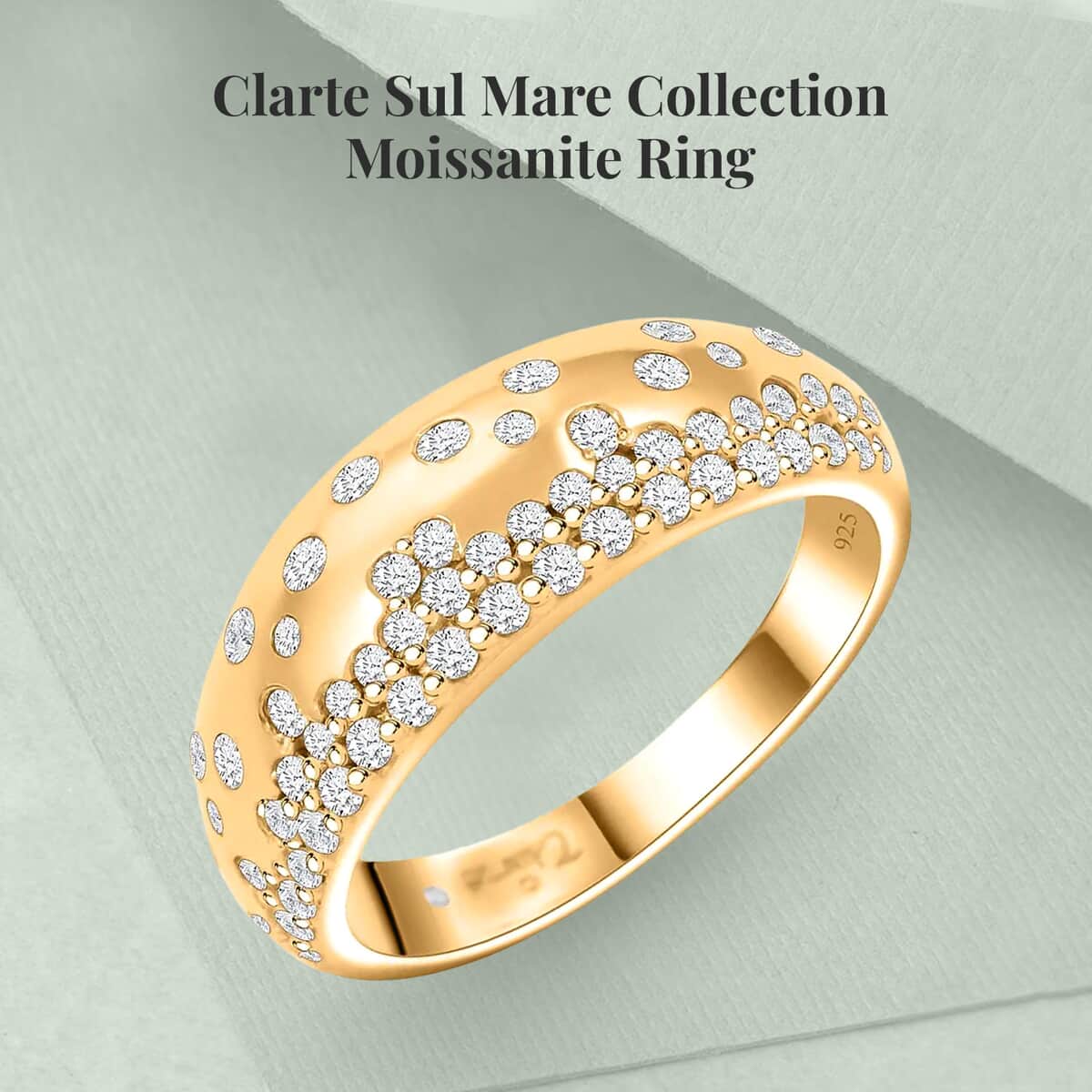 Clarte Sul Mare Collection Moissanite Ring in Vermeil YG Over Sterling Silver (Size 5.0) 0.60 ctw image number 2