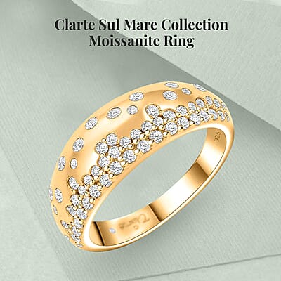 Clarte Sul Mare Collection Moissanite Ring in Vermeil Yellow Gold Over Sterling Silver (Size 10.0) 0.60 ctw