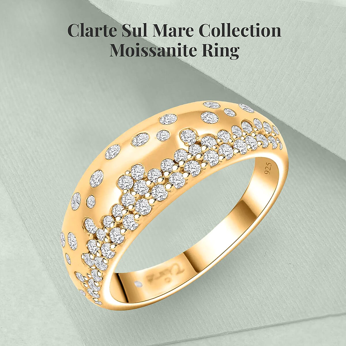 Clarte Sul Mare Collection Moissanite Ring in Vermeil Yellow Gold Over Sterling Silver (Size 9.0) 0.60 ctw image number 2