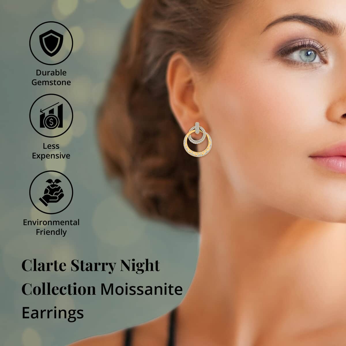 Clarte Starry Night Collection Moissanite Earrings in Vermeil Yellow Gold Over Sterling Silver 1.35 ctw image number 2