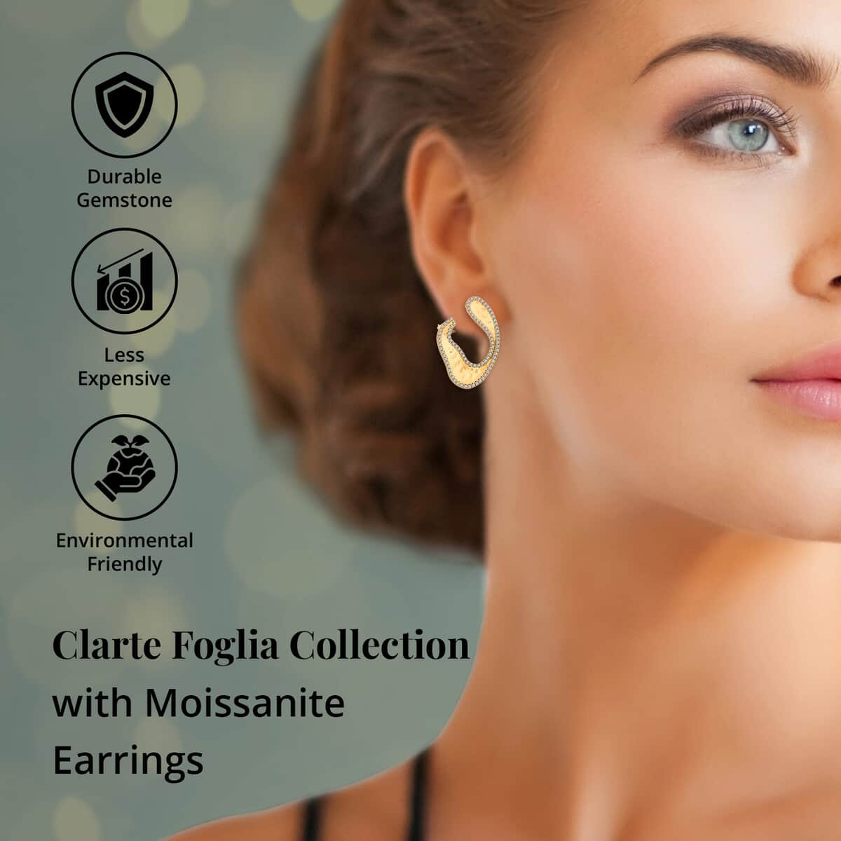 Clarte Foglia Collection Moissanite Earrings in Vermeil Yellow Gold Over Sterling Silver 1.40 ctw image number 2